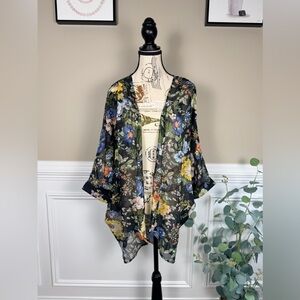 Black Sheer Floral Kimono Size Medium